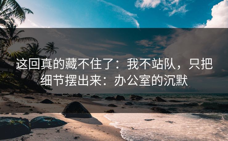 这回真的藏不住了：我不站队，只把细节摆出来：办公室的沉默
